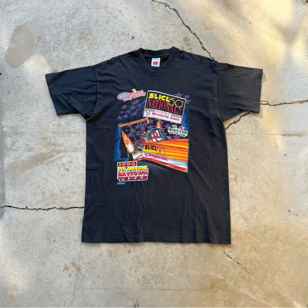1996 nascar nhra single stitch vintage tshirt blk drag racing 9th annual